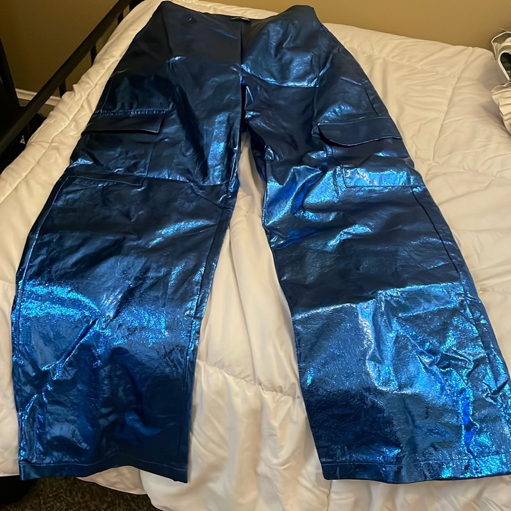 Metallic Blue fashion nova wide leg cargo pants